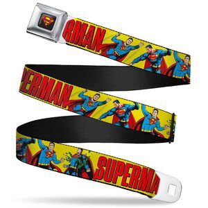 2352 DC Comics Belt, Seatbelt Buckle Belt, Superman Action Poses and Text